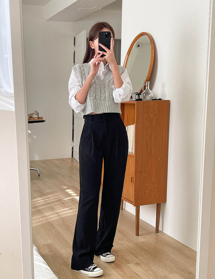 [10만장판매/후기인증~2XL] 기장별 인생 핀턱 와이드 슬랙스 2종 블랙(핀턱)