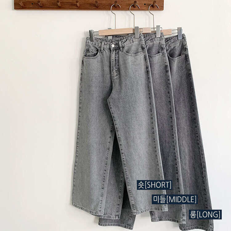 SJE3799 アッシュグレーワイドデニムパンツ(ショート/ミドル SJE3799 アッシュグレーワイドデニムパンツ(ショート/ミドル