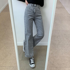 アッシュグレーワイドデニムパンツ(ショート/ミドル/ロング