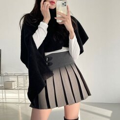 バックルプリーツスカート(ペチパンツ付き) グレー