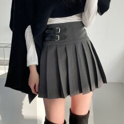 バックルプリーツスカート(ペチパンツ付き) グレー
