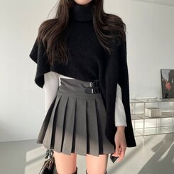 バックルプリーツスカート(ペチパンツ付き) グレー