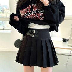 バックルプリーツスカート(ペチパンツ付き) ブラック