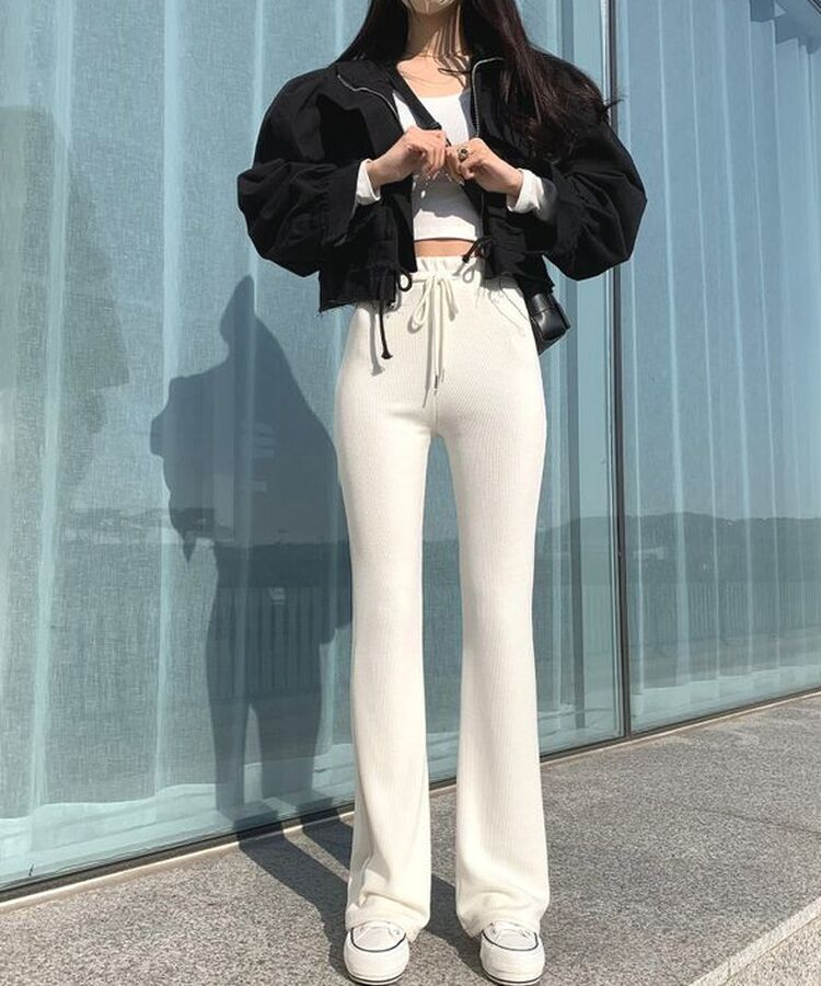 자체제작 라인업 잔골지 슬림핏 부츠컷 밴딩 트레이닝팬츠 아이보리