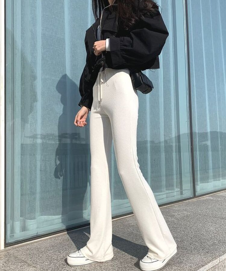 자체제작 라인업 잔골지 슬림핏 부츠컷 밴딩 트레이닝팬츠 아이보리