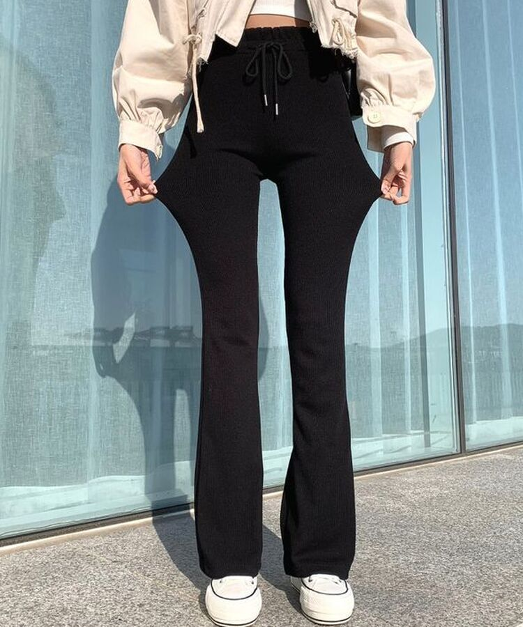 자체제작 라인업 잔골지 슬림핏 부츠컷 밴딩 트레이닝팬츠 블랙