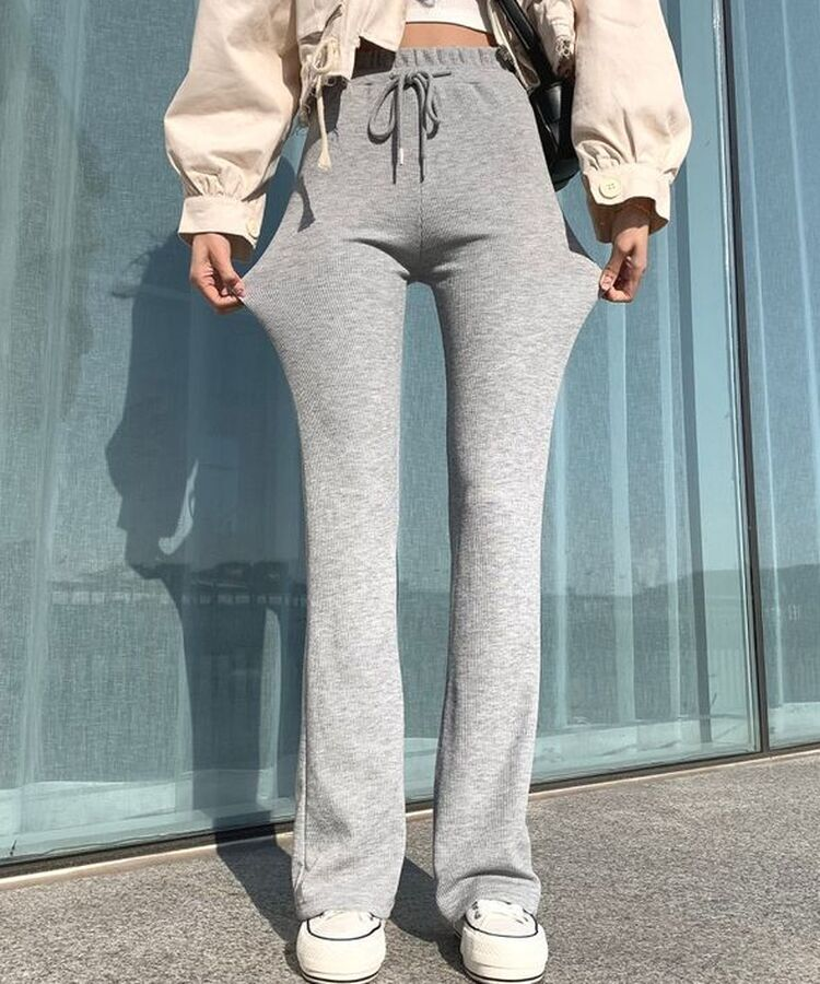 자체제작 라인업 잔골지 슬림핏 부츠컷 밴딩 트레이닝팬츠 그레이