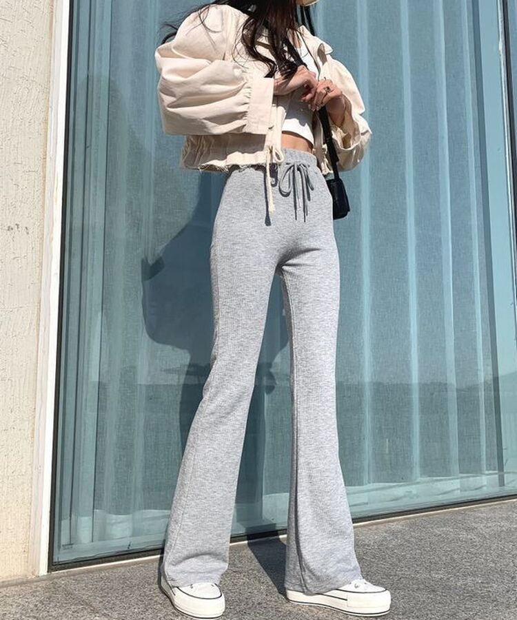 자체제작 라인업 잔골지 슬림핏 부츠컷 밴딩 트레이닝팬츠 그레이