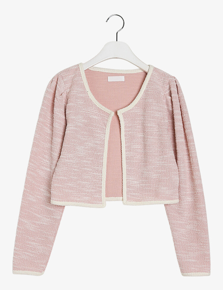 [SET] 트위드 셔링 배색 슬리브리스 가디건 세트
