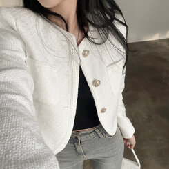 ゴールドボタンツイードジャケット｜ジャケット｜韓国