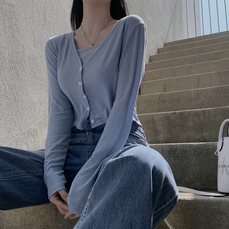 [SET]リブキャミソール+カーディガン SKY BLUE