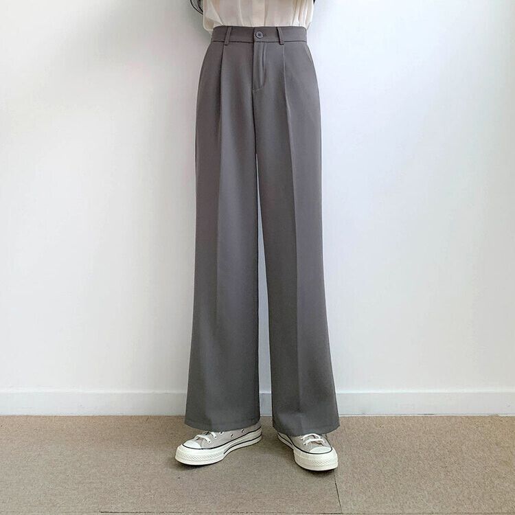 ピンタックワイドスラックスパンツ(後ろゴム) グレー