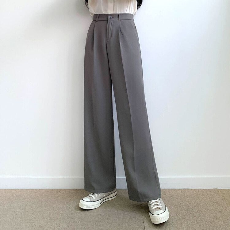 ピンタックワイドスラックスパンツ(後ろゴム) グレー