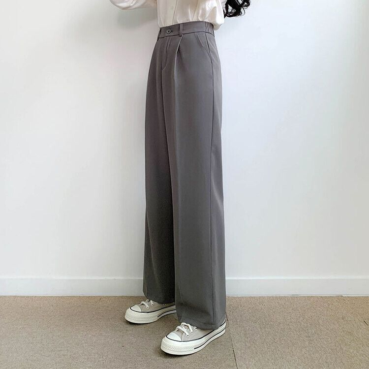 ピンタックワイドスラックスパンツ(後ろゴム) グレー