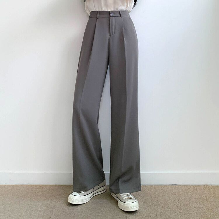 ピンタックワイドスラックスパンツ(後ろゴム) グレー