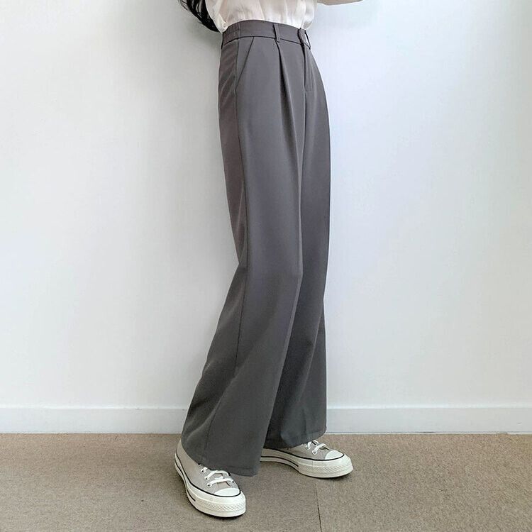 ピンタックワイドスラックスパンツ(後ろゴム) グレー