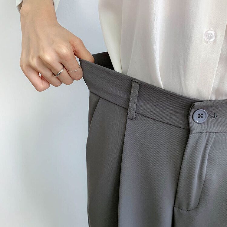 ピンタックワイドスラックスパンツ(後ろゴム) グレー