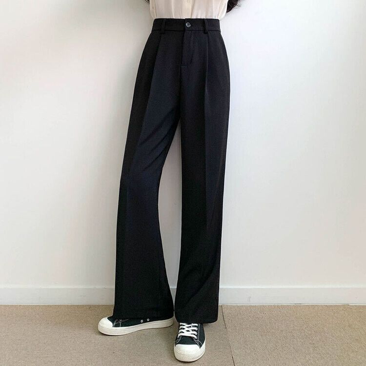 ピンタックワイドスラックスパンツ(後ろゴム) ブラック