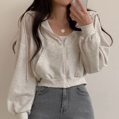 クロップフードジップアップパーカー オートミール