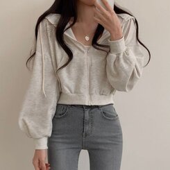 クロップフードジップアップパーカー オートミール