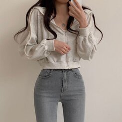 クロップフードジップアップパーカー オートミール