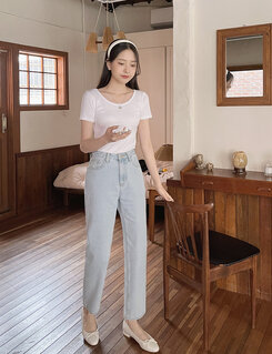 半袖Tシャツ モチモチ着やせ効果スリムTシャツ2種 アイボリー
