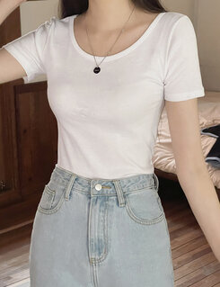 半袖Tシャツ モチモチ着やせ効果スリムTシャツ2種 アイボリー
