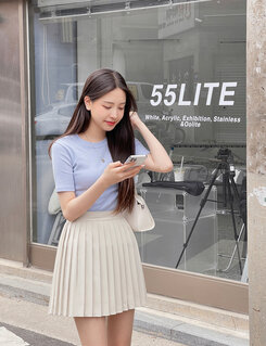 半袖Tシャツ モチモチ着やせ効果スリムTシャツ2種 スカイブルー