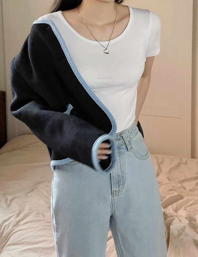 モチモチ着やせ効果スリムTシャツ2種 アイボリー