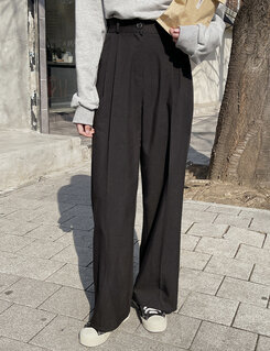 スラックス ワンボタンハイウエストピンタックスラックス BLACK