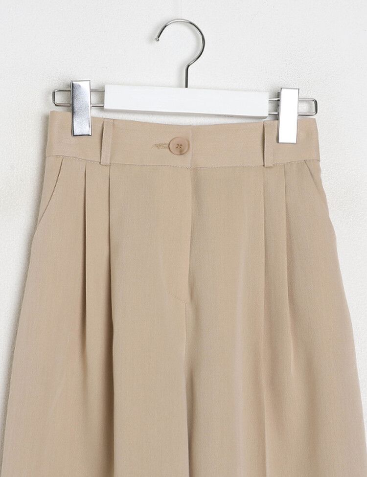 ワンボタンハイウエストピンタックスラックス
