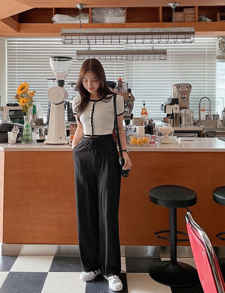 [6컬러/숏,롱] 이보다 편할 순 없다! 기장별 찰랑 와이드 밴딩팬츠 블랙
