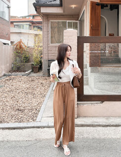 [SHORT・LONG]身長別ワイドパンツ BROWN