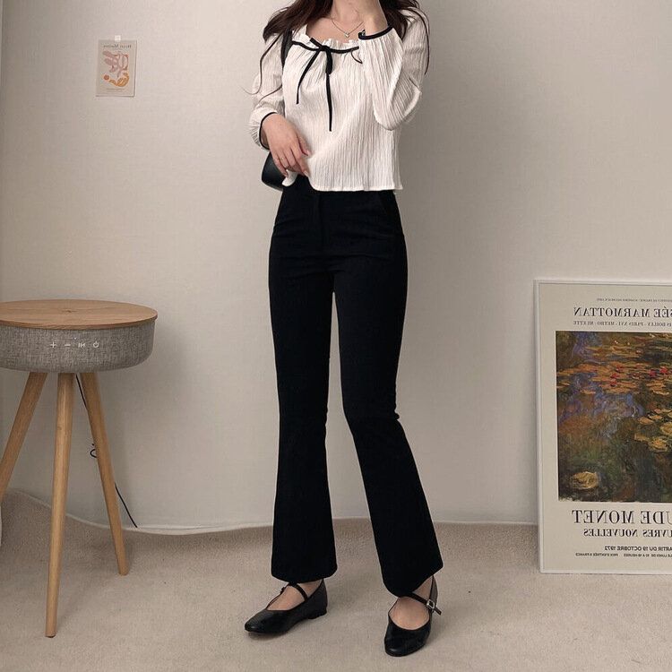 ダブルボタンセミブーツカットスラックスパンツ(S-2XL
