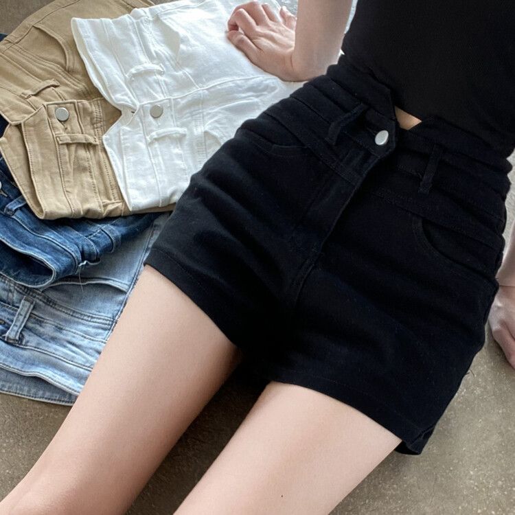 ハイウエストデニムショートパンツ ブラック