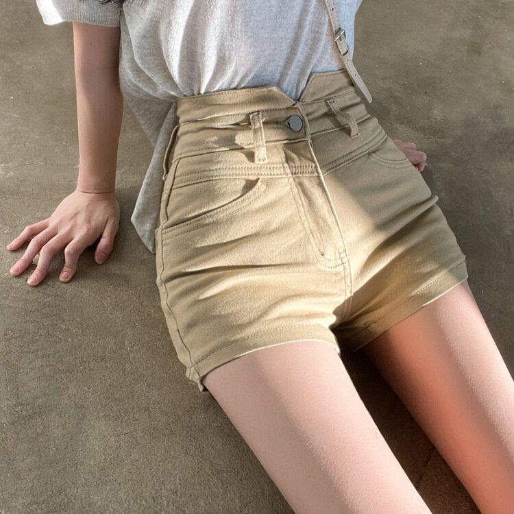 ハイウエストデニムショートパンツ ベージュ