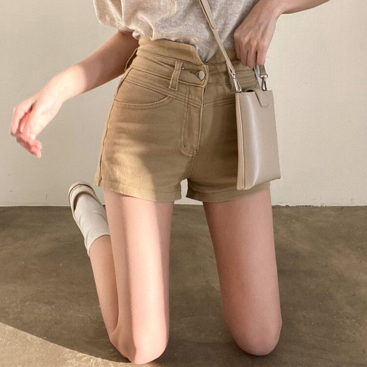 ハイウエストデニムショートパンツ ベージュ