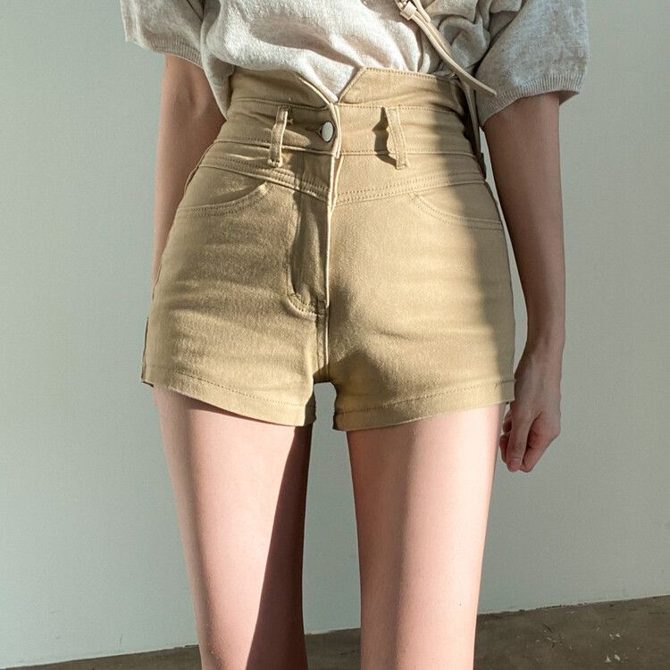 ハイウエストデニムショートパンツ ベージュ