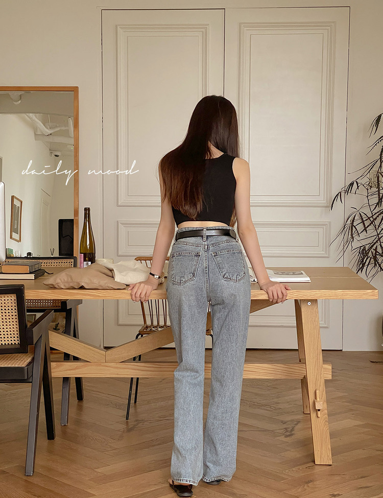 레브 스퀘어넥 골지 크롭 나시 블랙