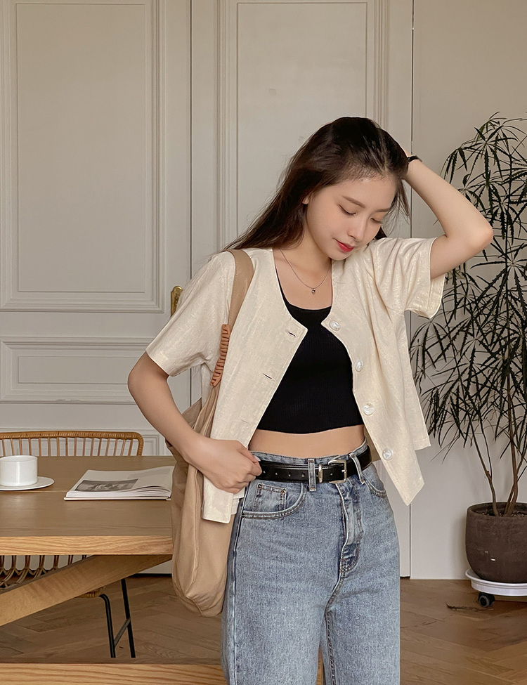 레브 스퀘어넥 골지 크롭 나시 블랙