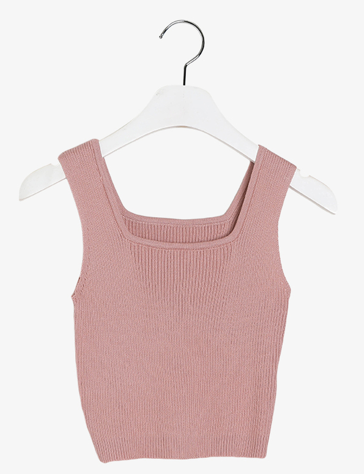 레브 스퀘어넥 골지 크롭 나시