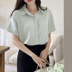 シャツ デイリーシンプル半袖ブラウス Mint
