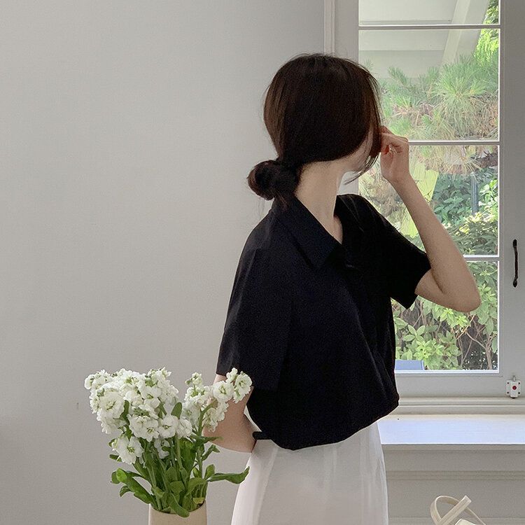 デイリーシンプル半袖ブラウス Black