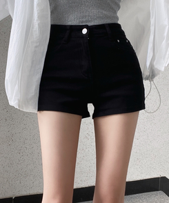 ハイウエストスリムショートパンツ BLACK