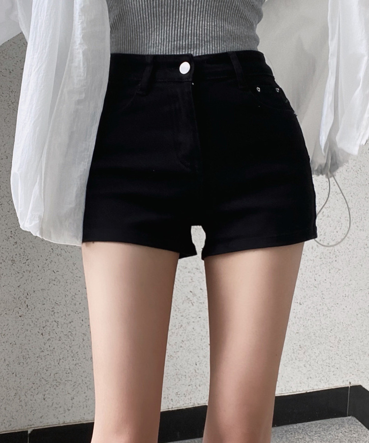 ハイウエストスリムショートパンツ BLACK