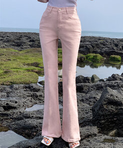 センタープレスブーツカットパンツ ピンク