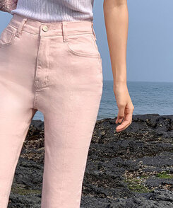 センタープレスブーツカットパンツ ピンク