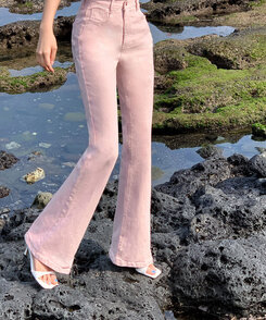 センタープレスブーツカットパンツ ピンク