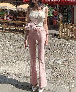 センタープレスブーツカットパンツ ピンク