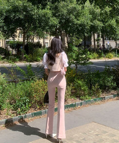 センタープレスブーツカットパンツ ピンク